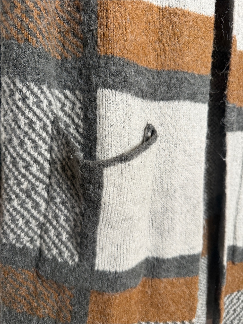 Natural Reflections Hooded Open-Front Cardigan in Brown, Gray & Cream - Picture 6 of 13